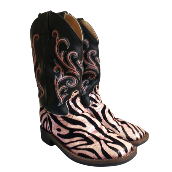 Old West Pink And Black Zebra Glitter Cowboy Boots Cowgirl Boots size 12 - Picture 11 of 11